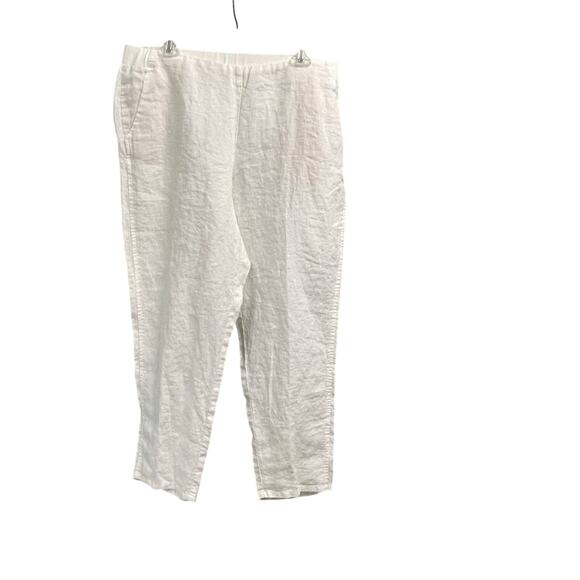 J. Jill Love Linen White Pull On Pants Size Large Cropped Pockets Minimalist - Picture 1 of 4